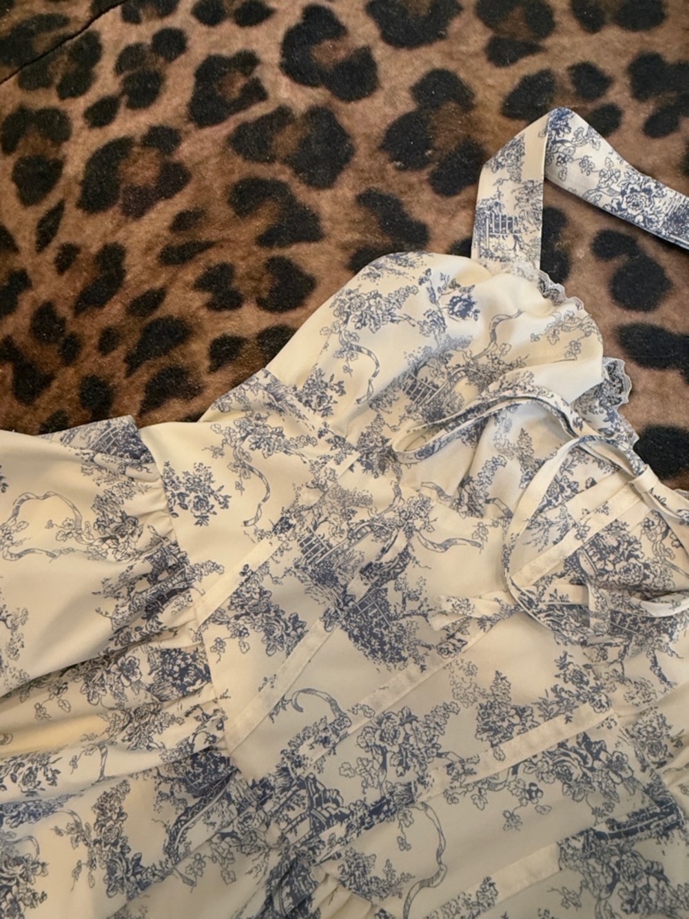 Light Cream & Blue Toile Halter Maxi Dress - Picture 7 of 12